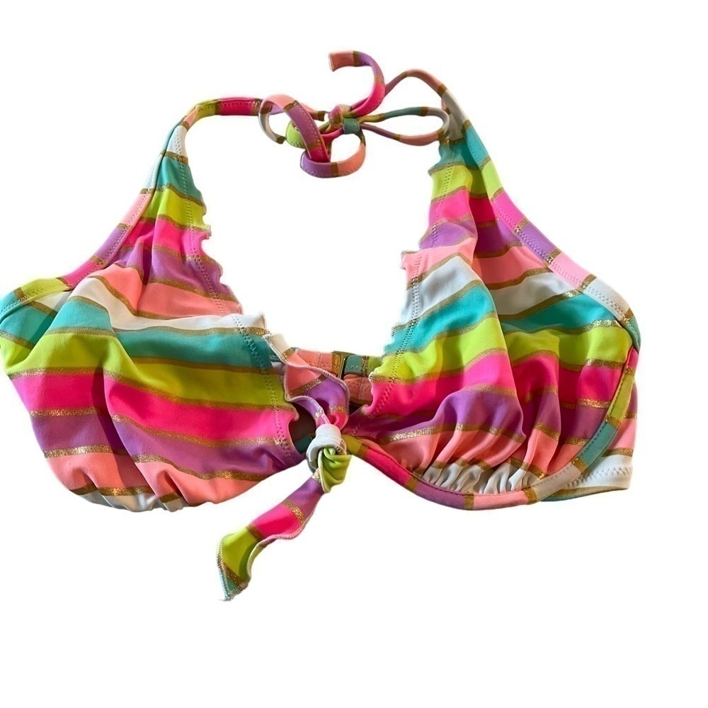 Women’s Multicolor Stripe Tie-Front Bikini Top